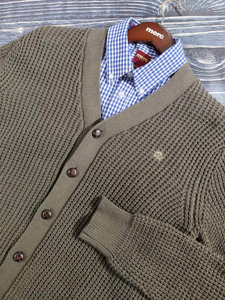 Grayson chunky knit waffle cardigan & Japster gingham shirt
