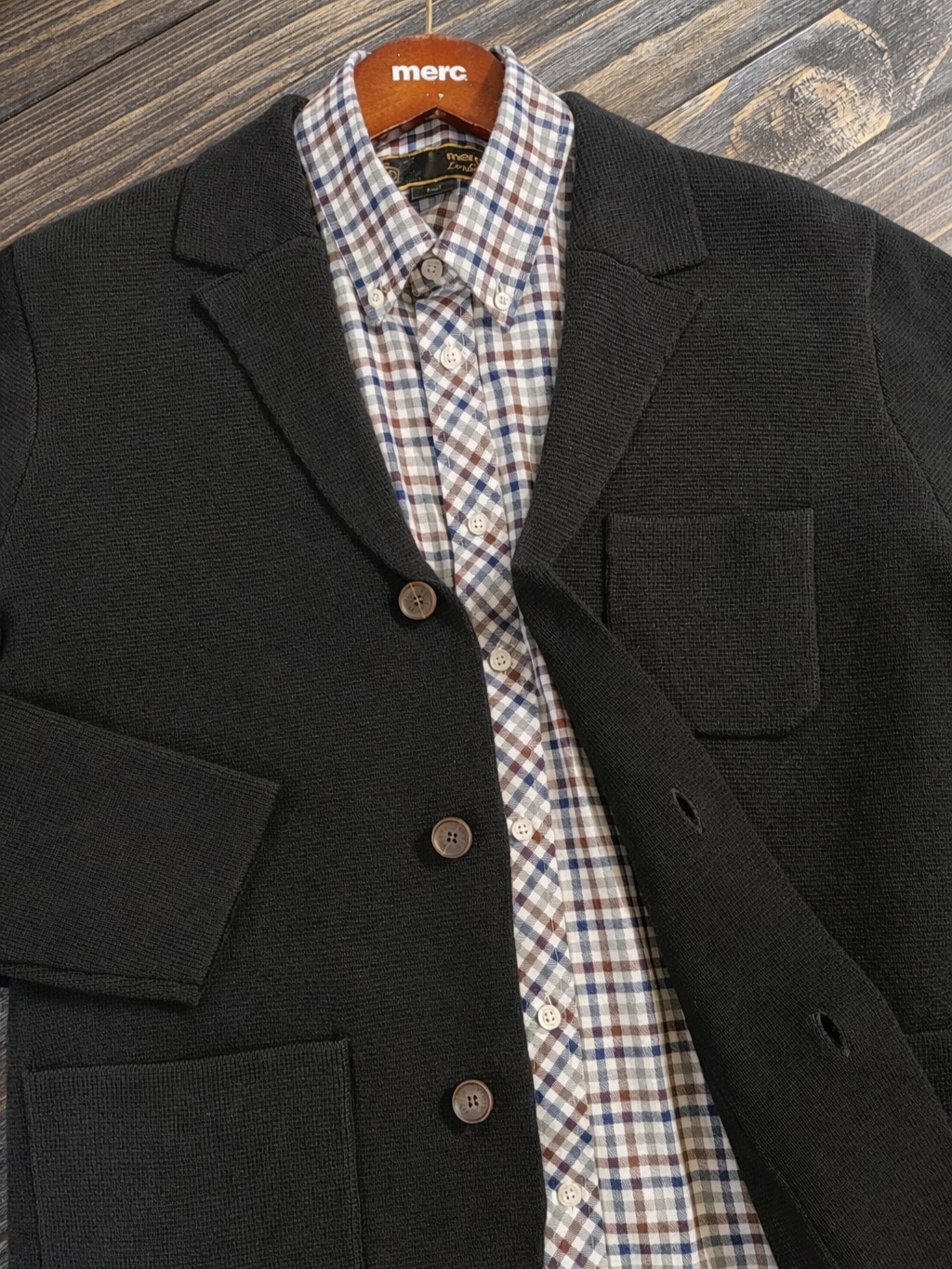 Bende Knit Blazer Black X Greenwich Check Shirt
