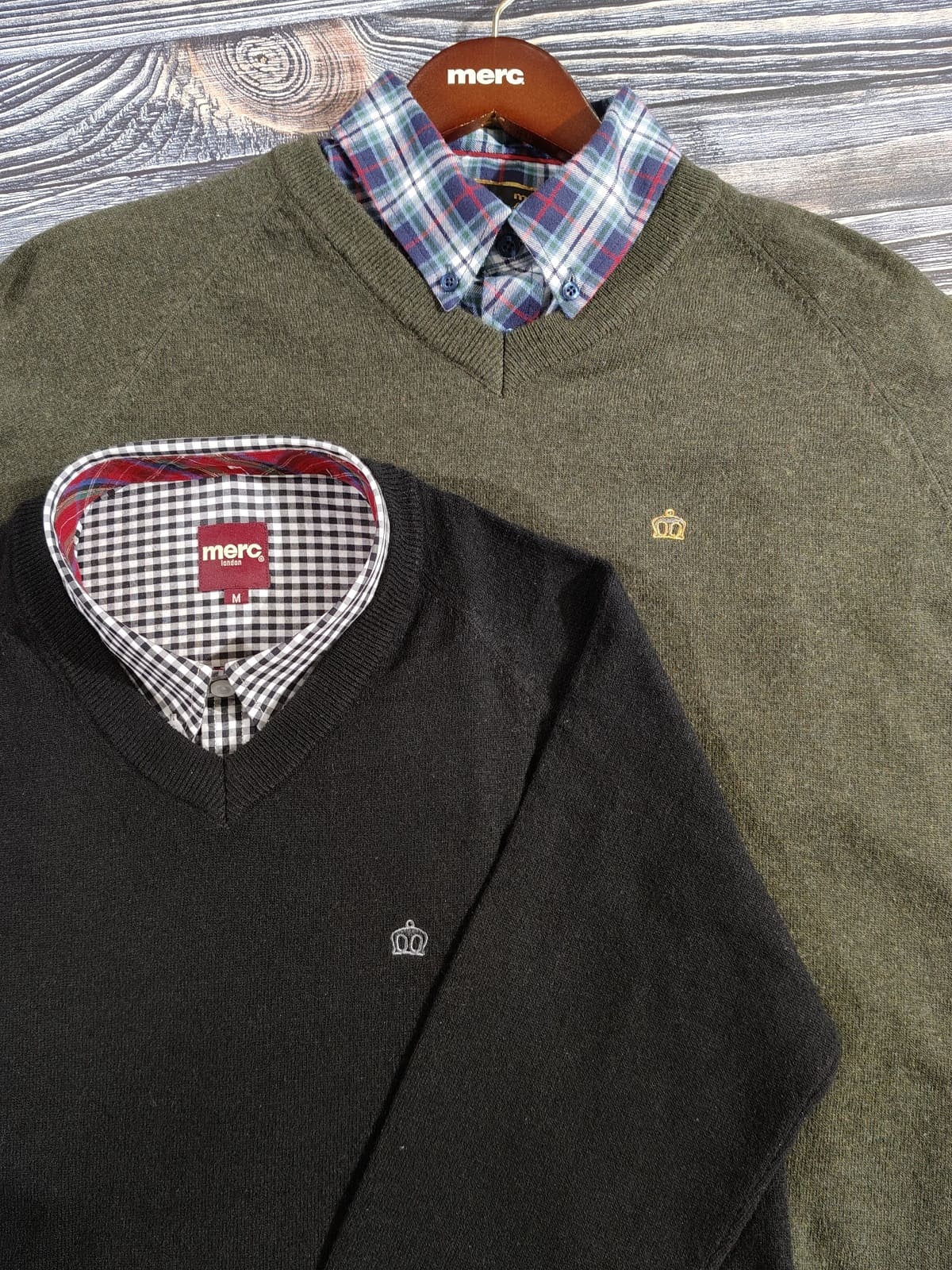 Conrad V-neck Pullovers Green / Black & AW 2026 Check Shirts