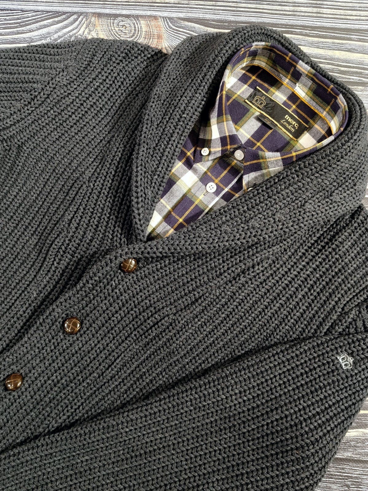 Tampere Cardigan Marl Charcoal X Portman Check Shirt